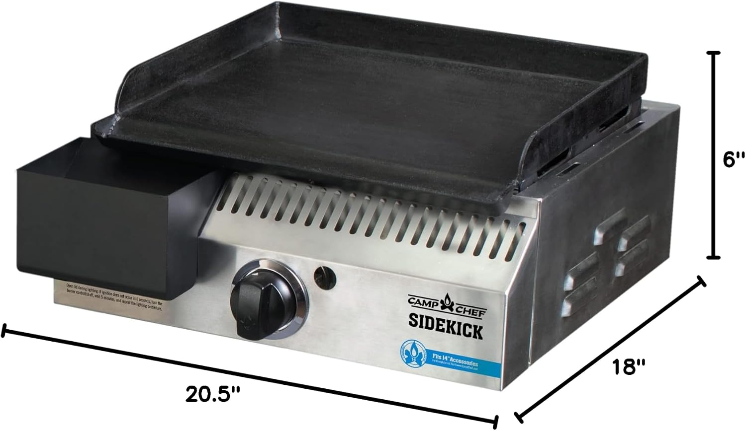 Camp Chef Sidekick Grill Accessory, Flat Top Griddle included, 14' cooking system compatible, Stainless/Black