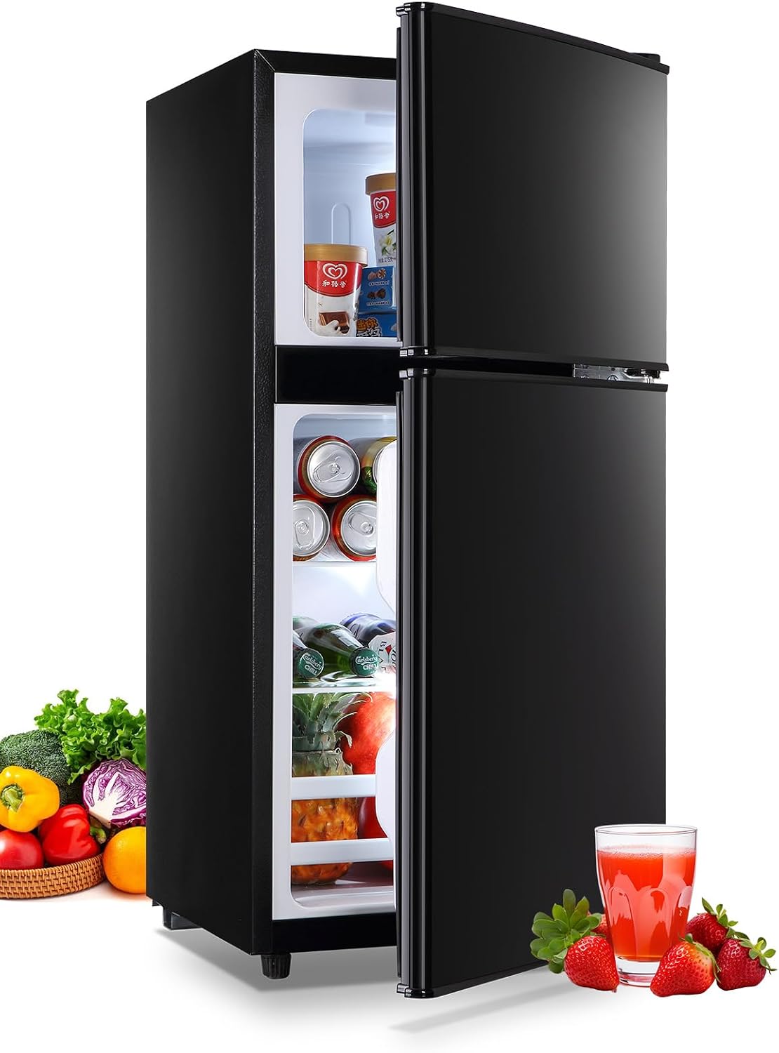KRIB BLING 3.5 Cu.Ft Refrigerator with Freezer, 2 Doors Fridge with Adjustable Thermostat Control, Refrigerator for Kitchen, Dorm, Apartment, Garage, Office, Black
