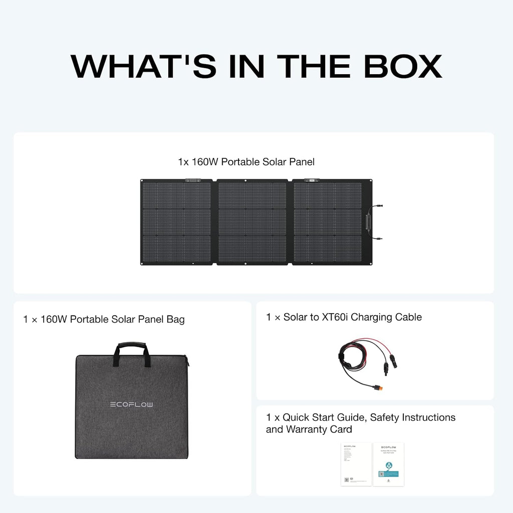 EF ECOFLOW 160 Watt Portable Solar Panel for Power Stations, 25% High Conversion Efficiency Foldable Solar Panel with Adjustable Kickstand IP68 Waterproof for Outdoor Camping RV, NextGen Version