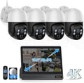 OOSSXX (2026 New) 4K PoE PTZ Security Camera System with 10'' Monitor, 8CH NVR, 4 Wired Outdoor Cameras, Pan Tilt Auto Tracking, AI Human Detection, Free App, No Monthly Fee, IP65