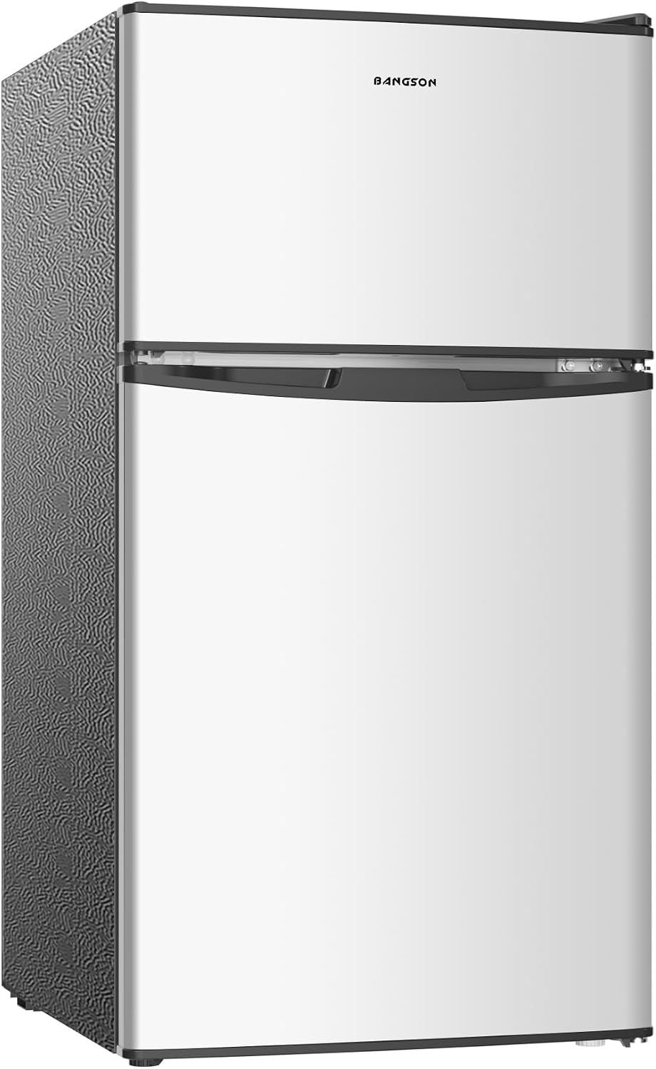 BANGSON 3.2 CU.FT Mini Fridge with Freezer Bedroom, 2 Door Office Small Refrigerator, Quiet Compact Fridge for Home, Dorm, Apartment, Garage, RV, Adjustable Thermostat, Low Noise, Black, Silver