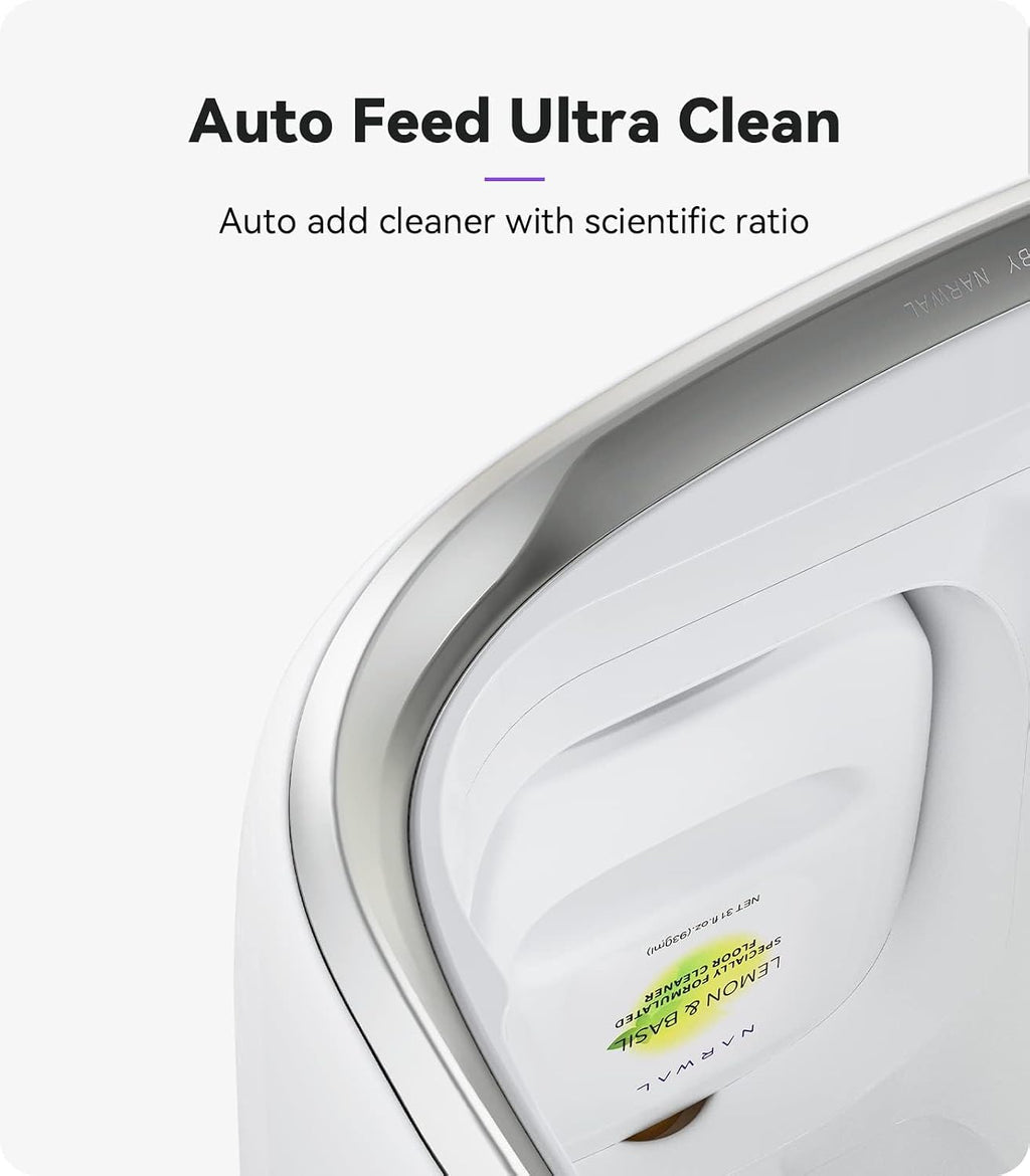 NARWAL Freo Robot Vacuum and Mop Comb, Washing & Drying, Dirt Sense Ultra Clean, Auto Add Cleaner, LCD Display, Smart Swing, Arcuate-Route, WiFi, APP Control, White (Renewed)