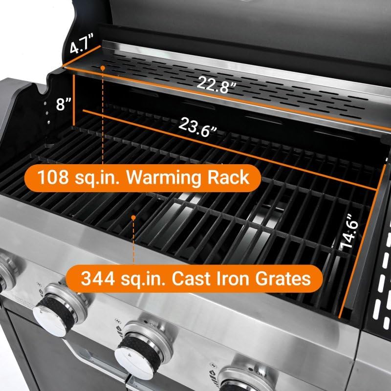 Endark Upgraded 51,000 BTU Gas Grill, 4 Burner BBQ Grill with Side Burner, Camping, Outdoor Cooking, Gatherings