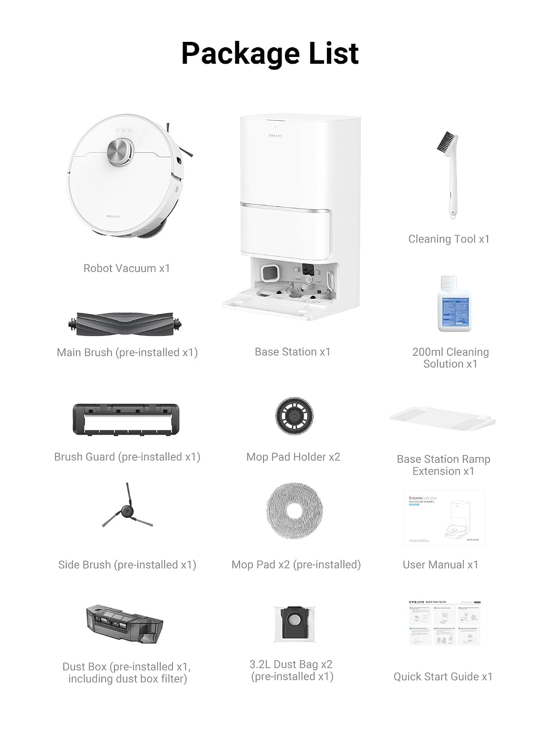 DREAME L40 Ultra Robot Vacuum Self Emptying, 11,000Pa Suction Robot Vacuum and Mop Combo with Auto Cleaning Dock, 149℉ Mop Washing, SideBrush Extendable, Solution Auto Refill, Voice Control