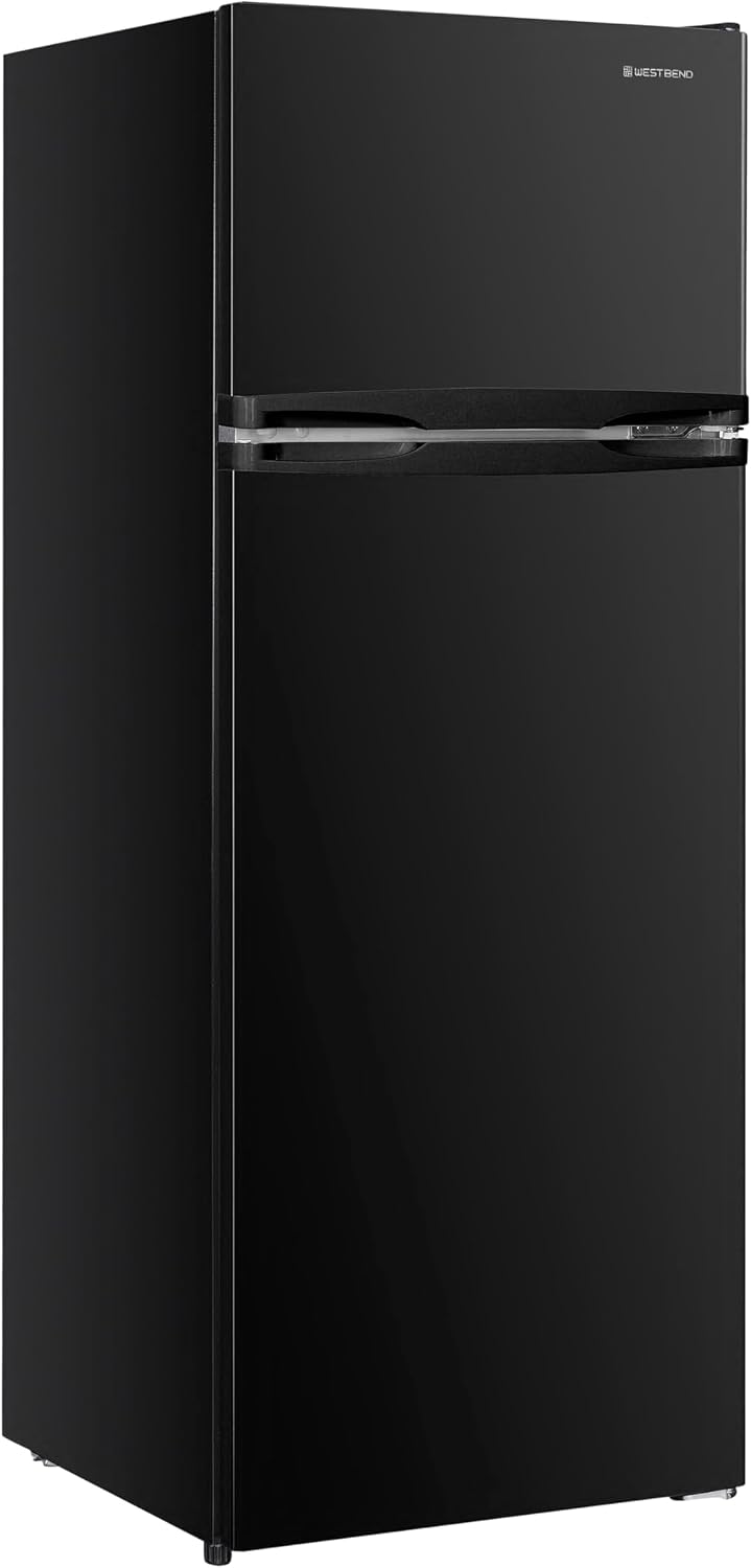 West Bend Apartment Refrigerator Freestanding Reversible Dual Doors Full Fridge with Freezer, Full-Range Temperature Control with Adjustable and Removable Door Bins and Shelves, 7.5-Cu.Ft, Black