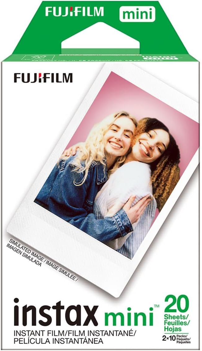 Fujifilm Instax Mini Instant Camera Film, 100 Exposures Total (5 x 20 Sheets), White Border Bundle with Slinger 64-Pocket Mini Photo Album, Black