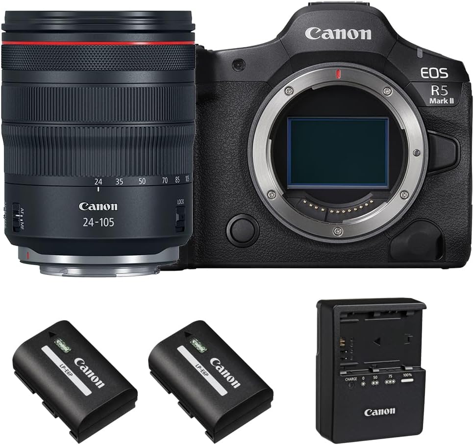 Canon EOS R5 Mark II Mirrorless Camera with RF 24-105mm f/4 Lens with Canon LP-E6P Lithium-Ion Battery