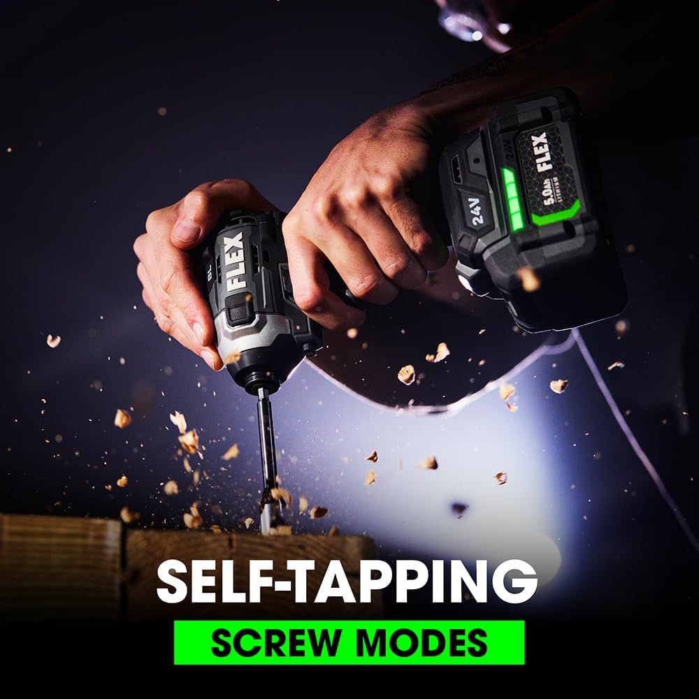 FLEX 24V Brushless Cordless 1/4-Inch 2,500 In-Lbs Torque Quick Eject Hex Impact Driver Multi-Mode Kit with 2.5Ah, 5.0Ah Lithium Batteries and 160W Fast Charger - FX1371A-2B