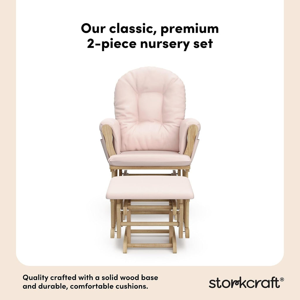Storkcraft Premium Hoop Glider & Ottoman (Natural/Pink) — GREENGUARD Gold Certified Nursery Glider, Solid Wood Craftsmanship, Smooth-Gliding Nursery Chair and Ottoman, Award-Winning