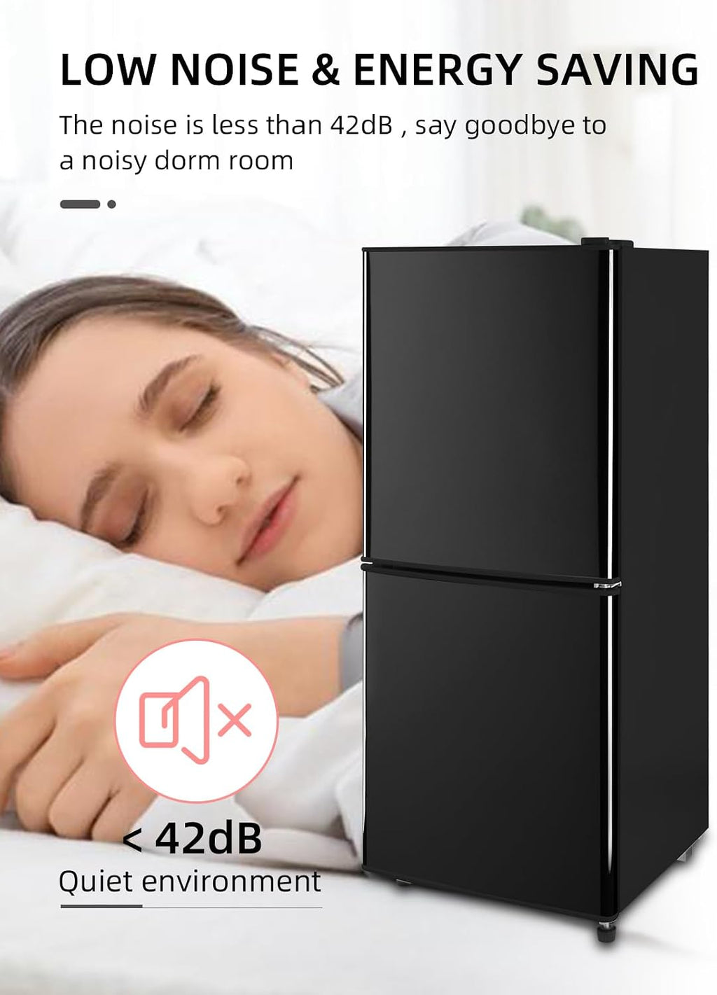 KRIB BLING 4.0 Cu.Ft Refrigerator with Freezer, 2 Doors Fridge with Adjustable Thermostat Control, Refrigerator for Kitchen, Dorm, Apartment, Garage, Office, Black