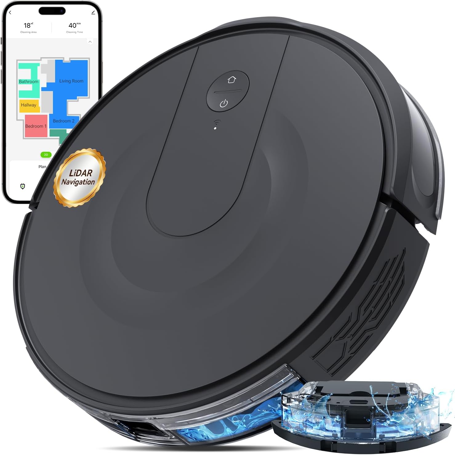 Robot Vacuum and Mop Combo, LiDAR Navigation, 9000Pa Suction Robotic Vacuum Cleaner – Ultra Slim Design, 200 Min Runtime, Auto Recharge, Customizable Cleaning for Pet Hair, Hard Floors