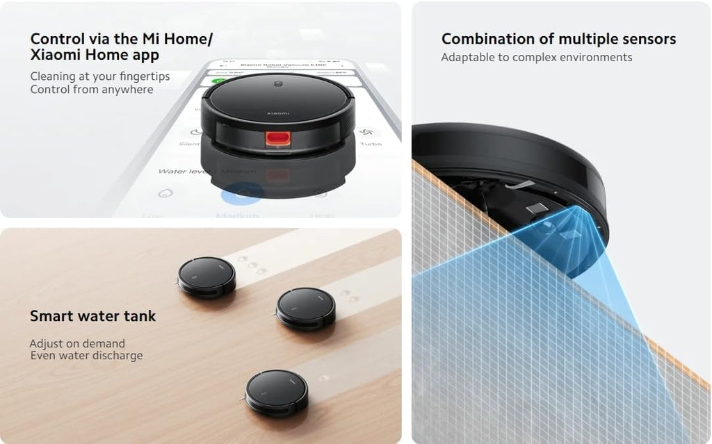 Xiaomi Robot Vacuum E10C, 3500Pa Powerful Suction Fan Blower, Combination of Multiple sensors, App Control, Smart Water Tank, Black