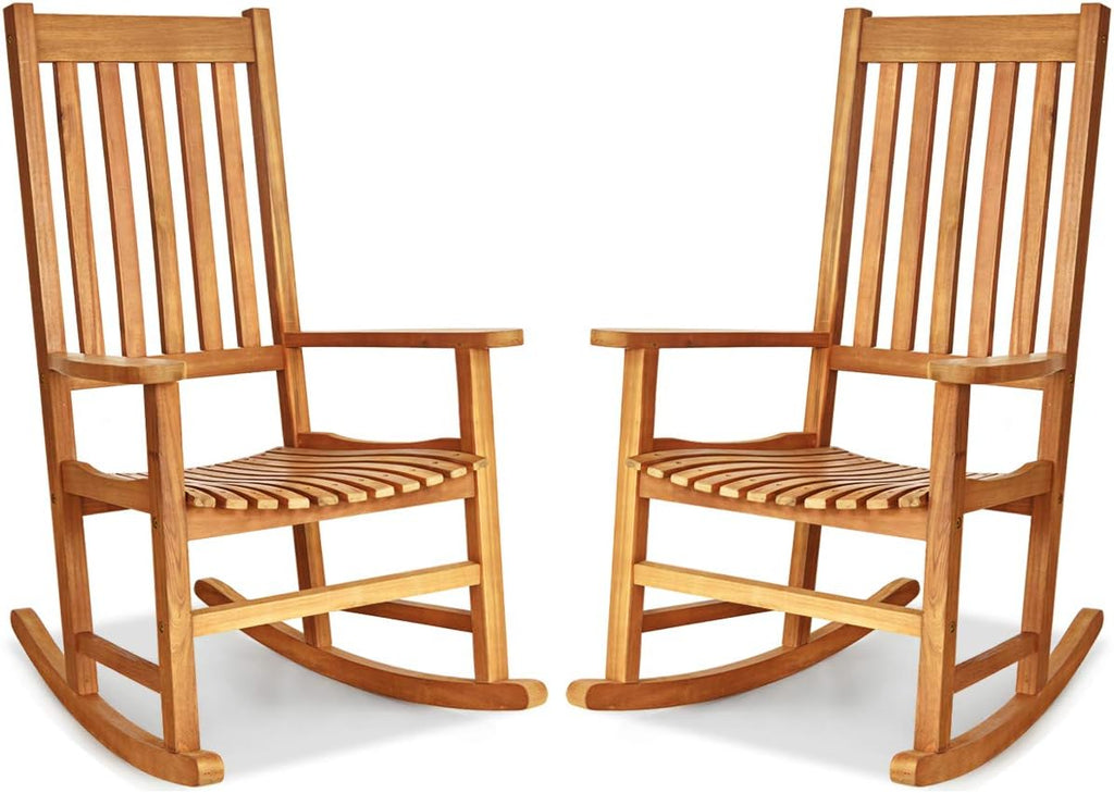 Giantex Rocking Chair Acacia Wood Frame, Porch Rocker Outdoor& Indoor for Garden, Lawn, Balcony, Backyard and Patio Porch Rocker (2, Natural)