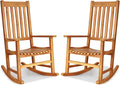 Giantex Rocking Chair Acacia Wood Frame, Porch Rocker Outdoor& Indoor for Garden, Lawn, Balcony, Backyard and Patio Porch Rocker (2, Natural)