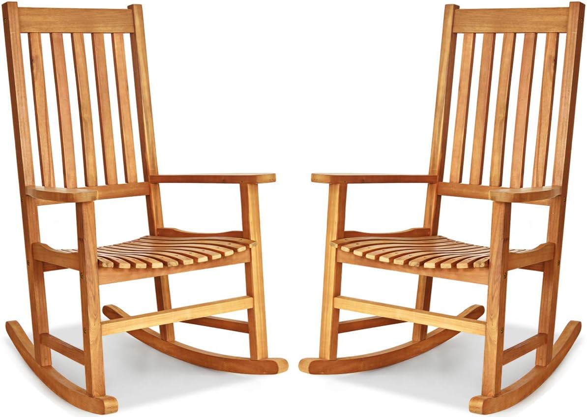 Giantex Rocking Chair Acacia Wood Frame, Porch Rocker Outdoor& Indoor for Garden, Lawn, Balcony, Backyard and Patio Porch Rocker (2, Natural)