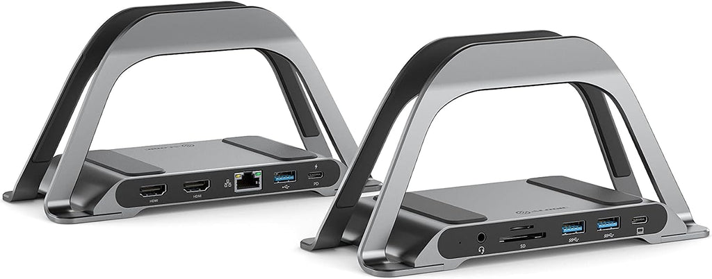 ALOGIC Bolt Plus USB C Laptop Docking Station w/ Stand, 10-in-1 4K Dual Monitor Dock w/ 2 HDMI, 3 USB, SD/TF, 100W Charging, Gigabit Ethernet, 3.5mm Audio, Aluminum Stand for MacBook, Windows Laptop