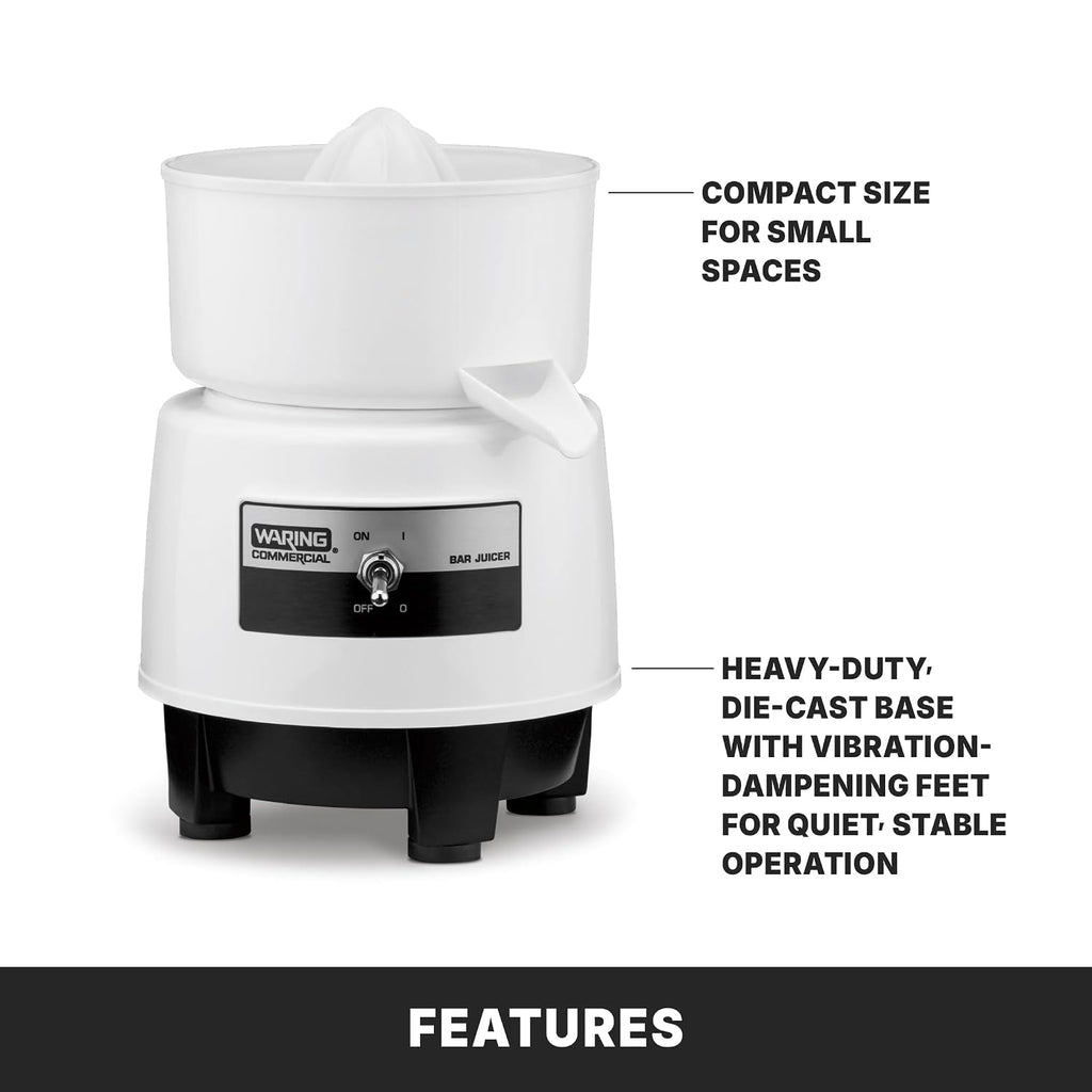 Waring Commercial BJ120C Compact Citrus Juicer, 120V, 5-15 Phase Plug,White, 34 Ounce