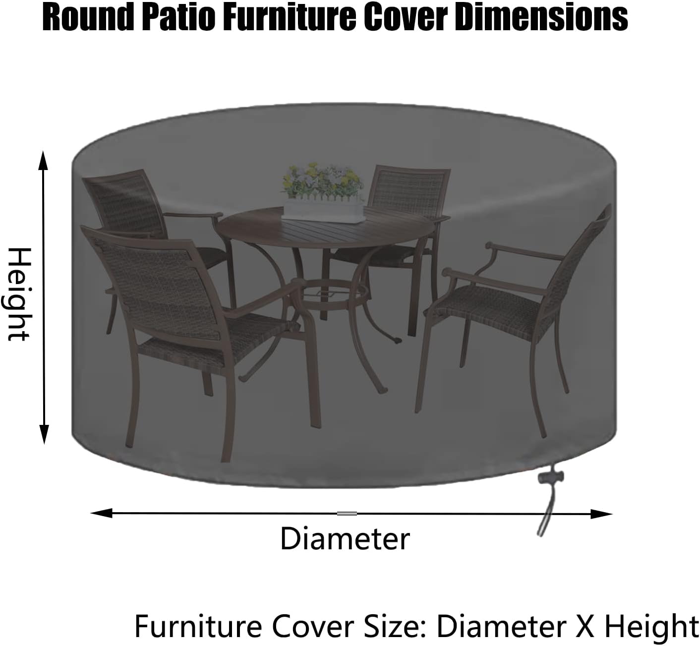 Garden Table Cover Heavy Duty 122' D x 32' H, Round Outdoor Dining Table Chair Set Covers, 100% Waterproof Outdoor Couch Cover, Large Outdoor Stacking Chairs Cover (310x82cm)
