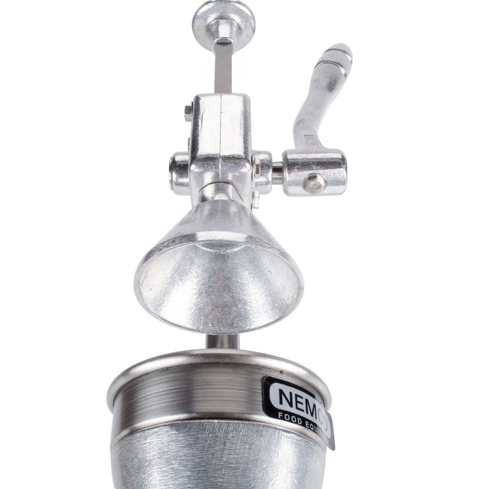Nemco 55850 Manual Crank Type Heavy Duty Easy Citrus Juicer with Fasteners and Removable Strainer Cone and Easy-to-Grip Handle for Restaurant and Café | 7.5'W × 8.87'D × 19.25'H, Stainless Steel, NSF