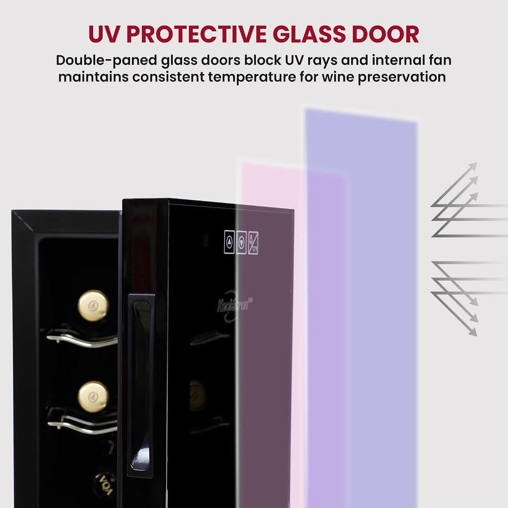Koolatron 6 Bottle Wine Fridge – Freestanding Wine Cooler with Glass Door, 0.6 cu ft (16 L) Beverage Can Refrigerator, Digital Temperature Control, Ideal for Red, White & Sparkling Wine, Champagne
