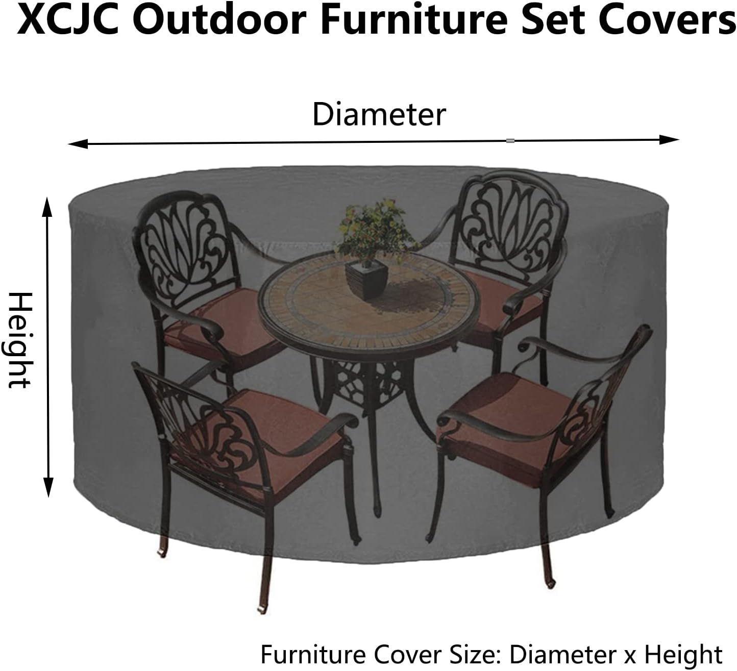 Outdoor Heavy Duty Grill Cover 126' D x 39' H, Waterproof Patio Furniture Set Cover, 420D Outdoor Round Table and Chairs Set, Durable Dustproof Outdoor Protective Cover (320x100cm)