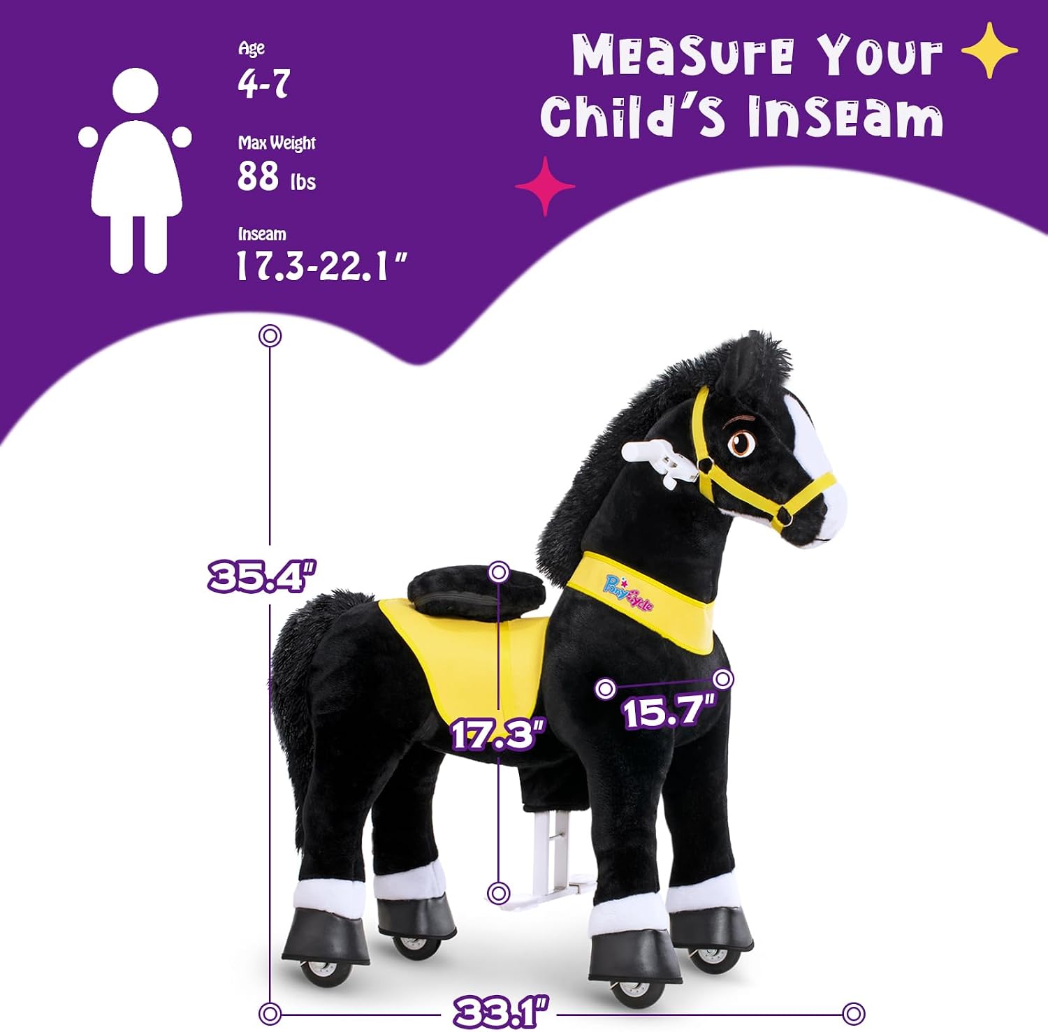 PonyCycle Pony Cycle 4-7 Ride on Pony Toy Spring Rocking Horse Riding Toy No Battery Required (35.4' Height/Size 4) Horse Rider Ride on Toys Bouncy Animals Toddlers Spirit Horse E438