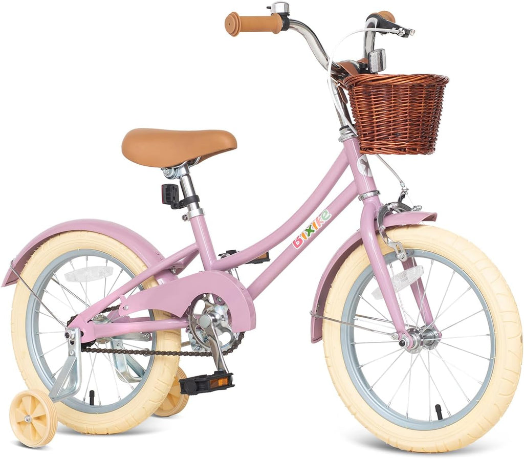 Bixike Retro Design Girls Bike with Basket and Coaster Brake for 3-13 Years Old Kids, 14 16 18 Inch Bicycle for Toddlers with Training Wheels, 20 Inch with Kickstand, Multiple Colors