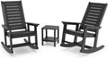 GREENVINES Outdoor Rocking Chair Set | 3-Piece | 2 Rocking Chairs with 1 Side Table | Porch Rocker | HDPE Plastic | Black | Patio Furniture Sets | High Back | Big & Tall | Ladder Back