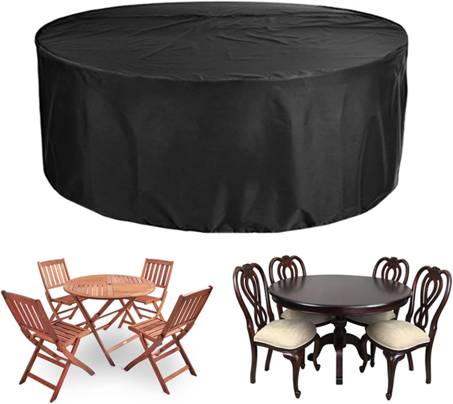Patio Table Covers Waterproof Round 130' D x 37' H, Dust Proof Furniture Protective Cover, Waterproof Outdoor Table Chair Set Covers, 420D Oxford Heavy Duty BBQ Grill Cover (330x95cm)