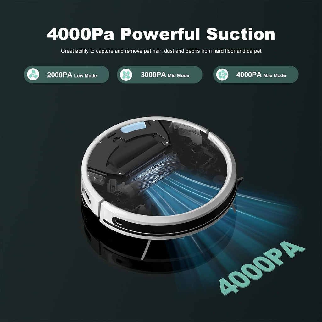 TECBOT S3 PRO Robotic Vacuum Cleaner and mop, LiDAR Navigation, 150mins Runtime&4,000Pa Suction, Automatic Charging Robot Vacuum Cleaner, WiFi,App,Alexa, Ideal for Hard Floor, Pet Hair,White