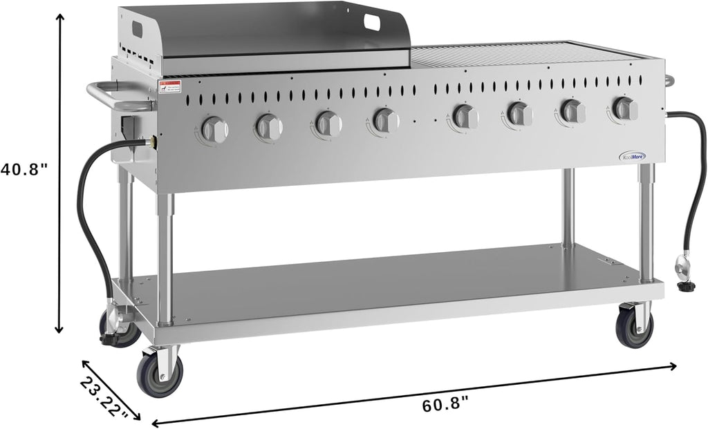 60 in. 8-Burner Commercial Outdoor Propane Gas Grill with 30 in. Griddle in Stainless-Steel, ETL Listed (CGKIT6-G30)