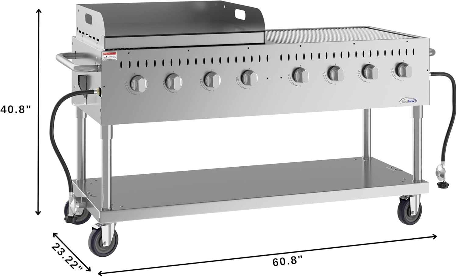 60 in. 8-Burner Commercial Outdoor Propane Gas Grill with 30 in. Griddle in Stainless-Steel, ETL Listed (CGKIT6-G30)