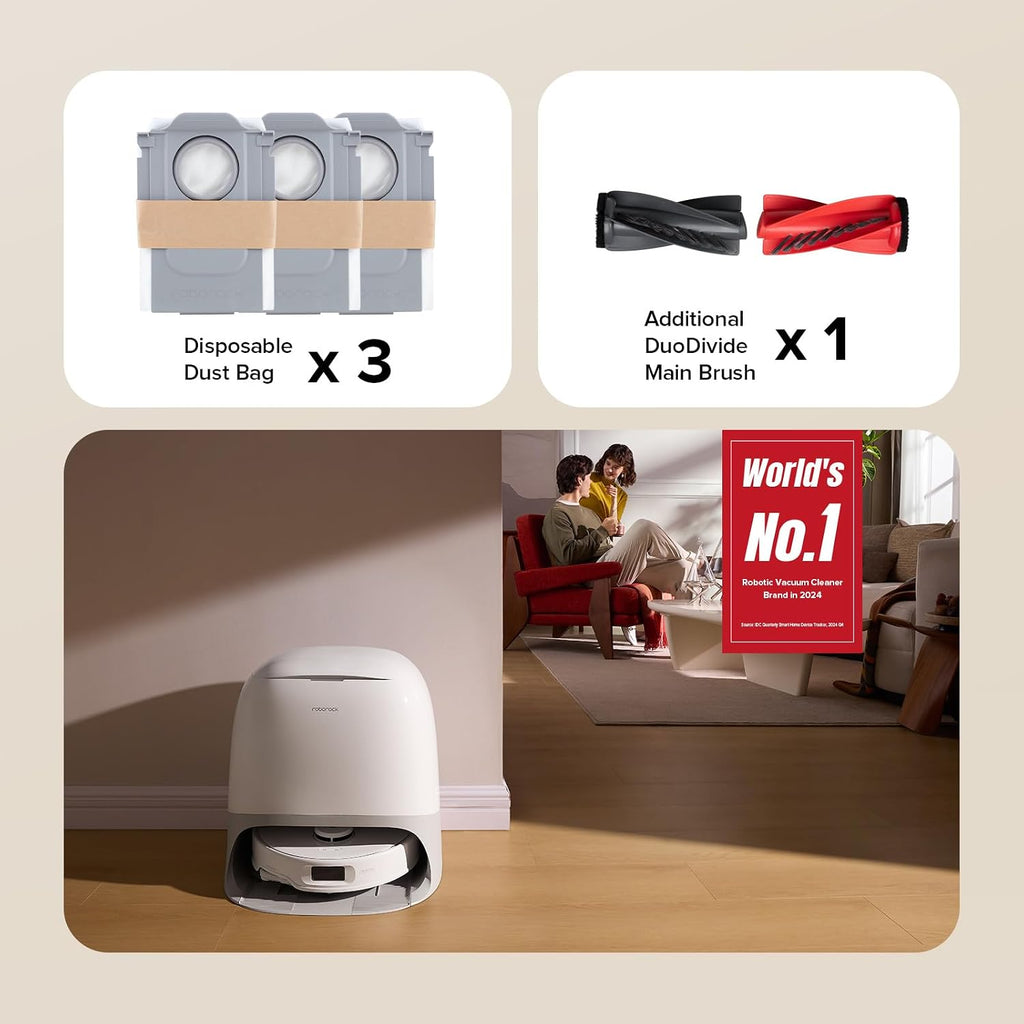 roborock Qrevo Curv S5X Robot Vacuum and Mop, 18500Pa Suction, Zero-Tangling Design, FlexiArm Side Brush, Reactive Tech Obstacle Avoidance, 10 Weeks Self-Emptying, Auto Washing for Hard Floor, Corner