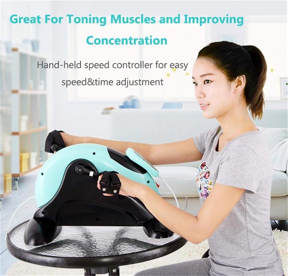 Motorized Leg and Arm Pedal Exerciser Mini Exercise Bike with Bonus Mat, Fitness Electric 4-Speed Adjustable for Home and Office
