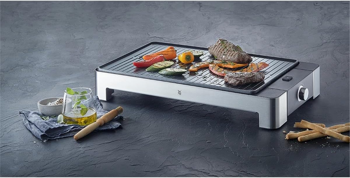 WMF Grill, Lono Ribbed Electric, Stainless Steel, Black, 2000W, 270 x 410 mm