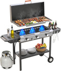 Veralune 2-in-1 Propane Stove & 33'' Griddle Combo with Ignition, 225,000 BTU Powerful Gas Stove & Grill with Side Shelves, Rolling Wheel & Regulator for Outdoor Backyard Camping Cooking Grilling