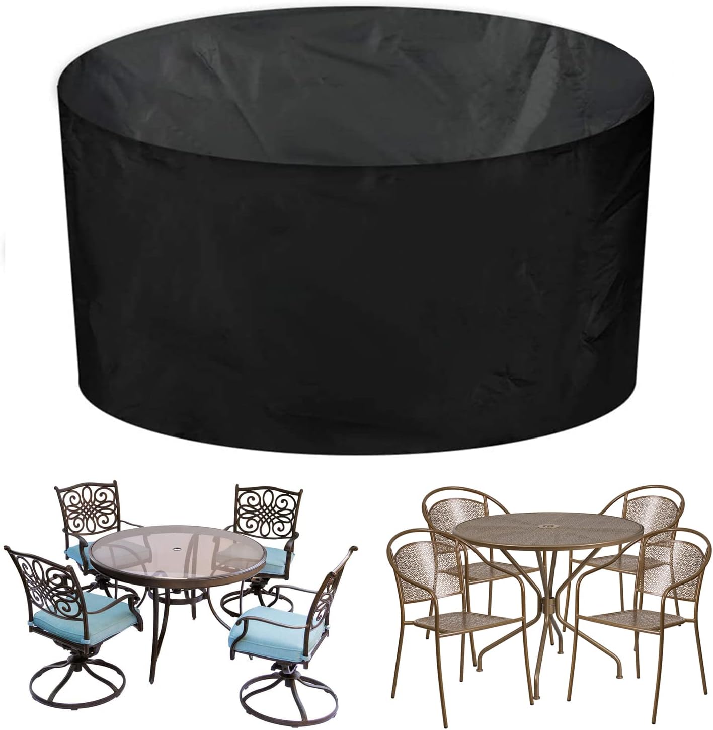 Waterproof Patio Furniture Set Cover 106' D x 30' H, 420D Outdoor Round Table and Chairs Set, Durable Wind Dust Proof Outdoor Cover, Suitable for All Weathers (270x75cm)