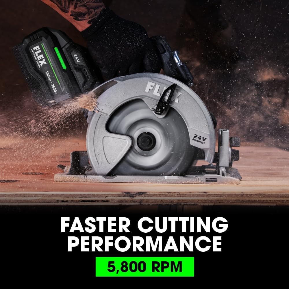 FLEX 24V Brushless Cordless 4-Tool Combo Kit: Hammer Drill, Hex Impact Driver, Circular Saw, Work Light with 3.5Ah, 6.0Ah Stacked Lithium Batteries and 280W Rapid Charger - FXM403-2G
