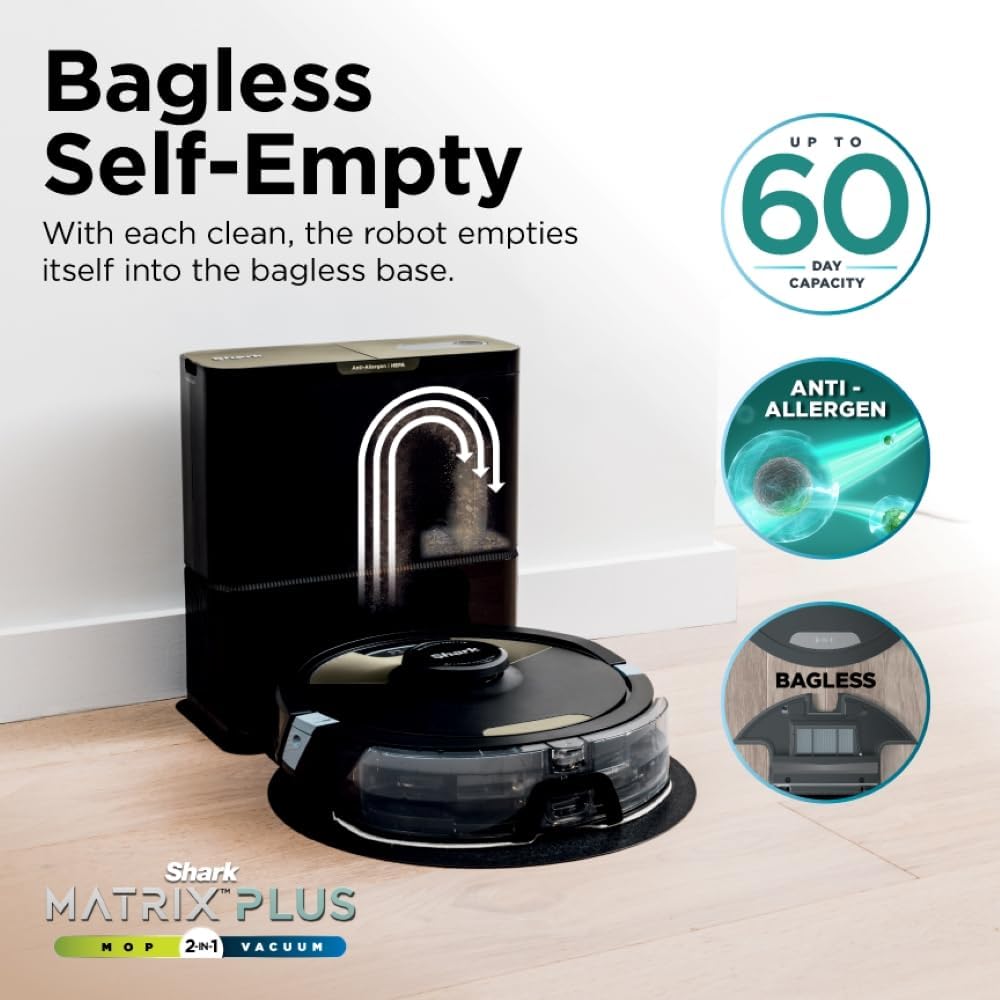 Shark AI Ultra 2-in-1 Robot Vacuum & Mop with Sonic Mopping, Matrix Clean, Home Mapping, HEPA Bagless Self Empty Base and 2 Microfiber Mopping Pads (Renewed), Black/Gold