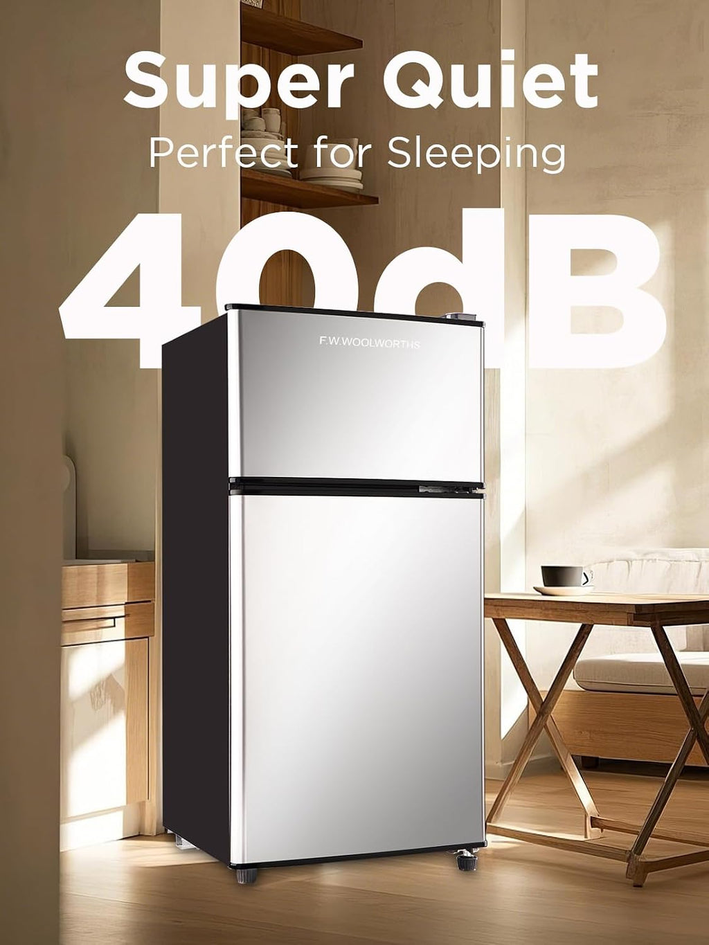 F.W.WOOLWORTHS 3.5 Cu.Ft Fridge with Freezer, Refrigerator with 2 Doors for Office, Kitchen, Dorm and Bedroom, Fridge with 7 Level Temp Adjustable Thermostat, Silver