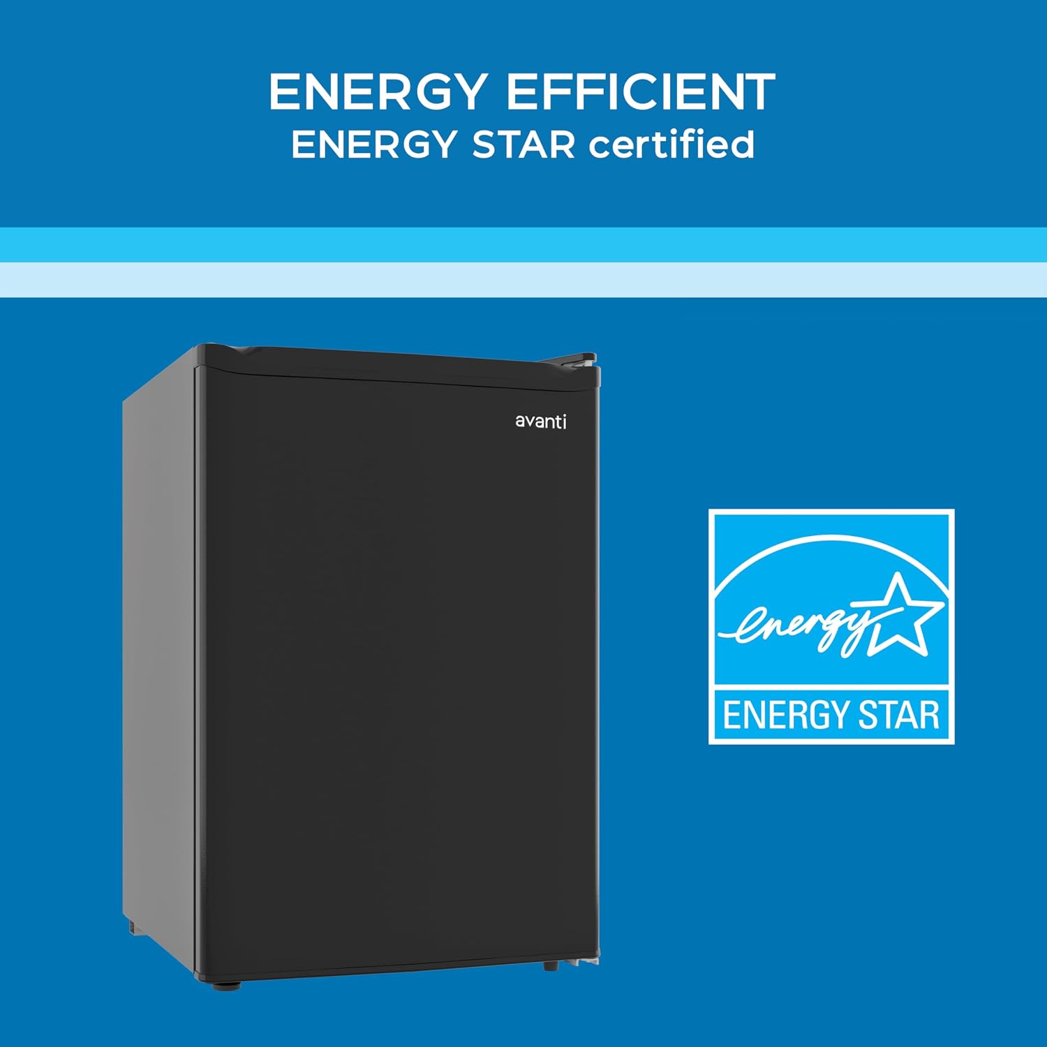 Avanti 2.5 Cu. Ft. Mini Fridge Compact Refrigerator for Dorm, Office & Bedroom, Chiller Compartment, Glass Shelf, Reversible Door, ENERGY STAR, Black