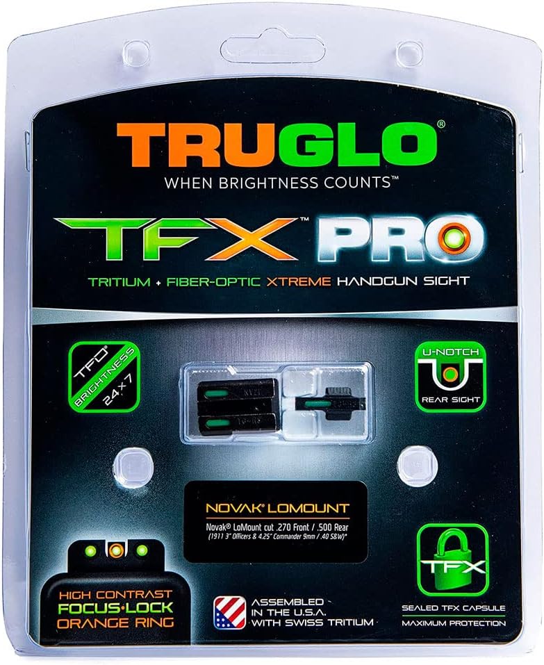 Truglo TFX PRO Handgun Sight, Glowing Shock Proof Tritium and Fiber Optic Night Sight for Handguns, Compact, Durable, and Snag Free Sight