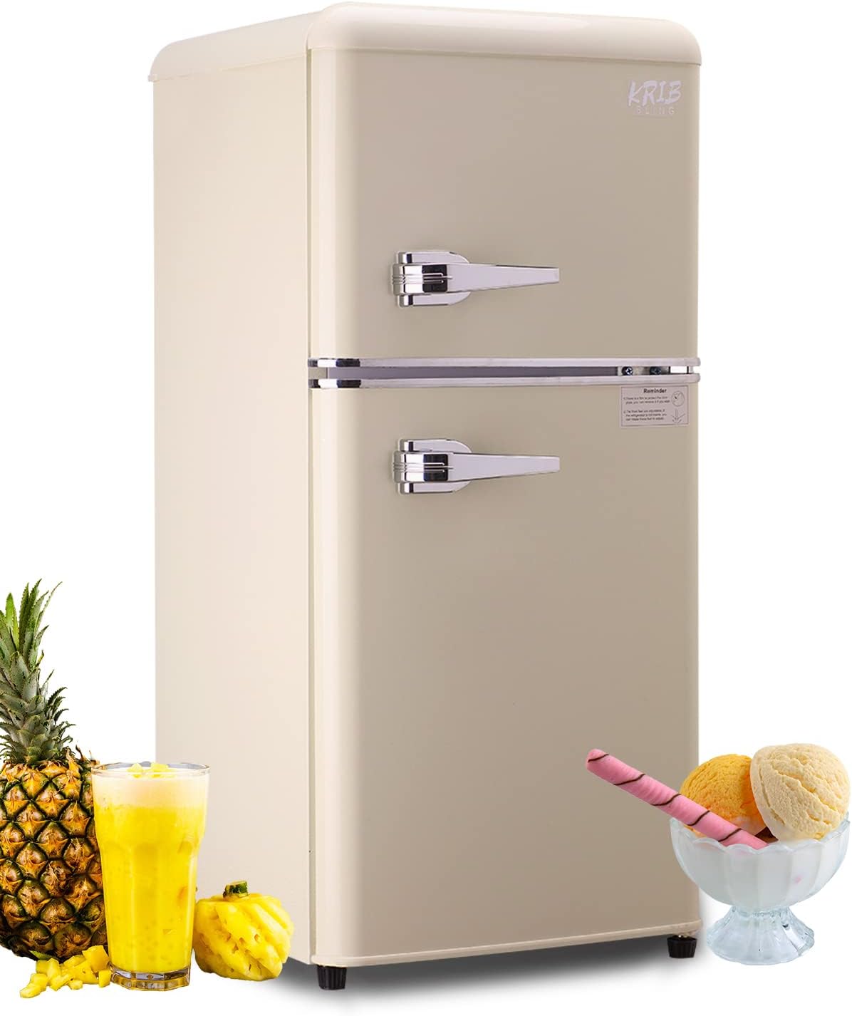 KRIB BLING 3.5 Cu.Ft Refrigerator with Freezer, 2 Doors Fridge with Adjustable Thermostat Control, Refrigerator for Kitchen, Dorm, Apartment, Garage, Office, Cream