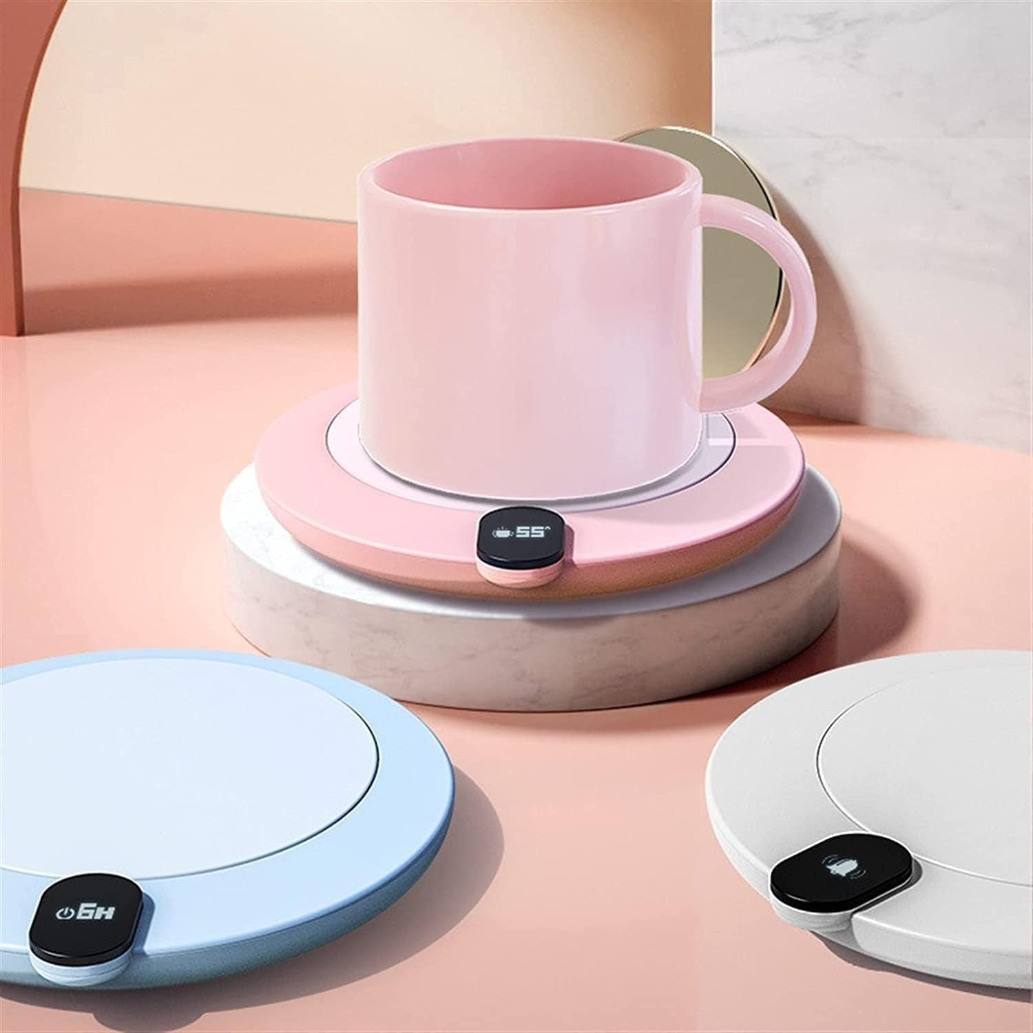 Coffee Mug Warmer Electric Coffee Warmer for Desk with Auto Shut Off Mug Warmer for Warming Heating Coffee Beverage Milk (Color : Pink) (White)