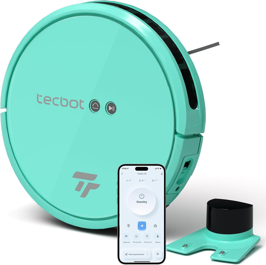 TECBOT S1 Robot Vacuum Cleaner Slim 120Mins Runtime 2-in-1 Robot Sweeping or Mopping Self-Charging WiFi&App&Remote Control Robotic Vacuum Cleaner for Home Pet Hair Hard Floors,Blue