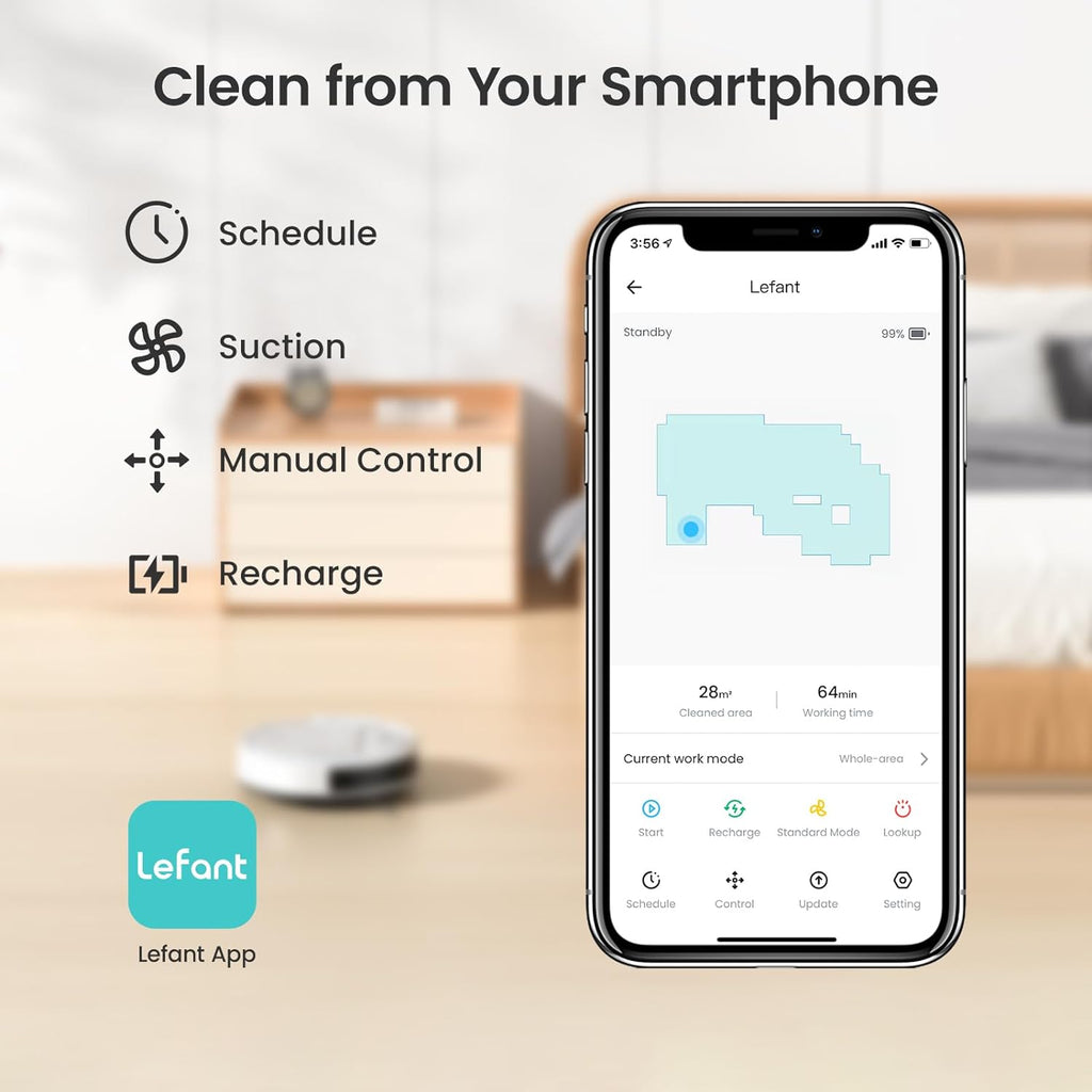 Lefant M210P Robot Vacuum Cleaner, Scheduled Cleaning, Automatic Self-Charging,Deal for Pet Hair,White