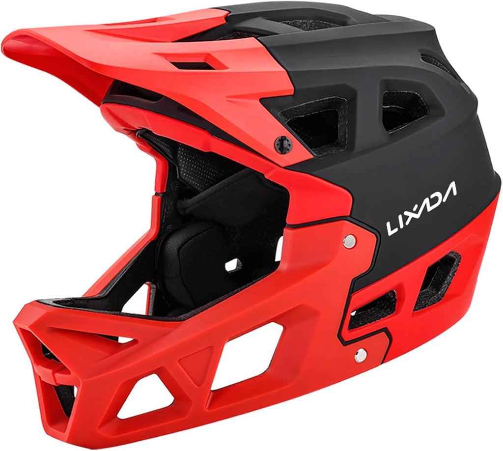 Lixada Adult Bike Helmet, Full Face Mountain Bike Helmet Lightweight Bicycle Helmet with Pads & Visor, Comfort Cycling Helmet Racing Downhill MTB Helmet for Men Women