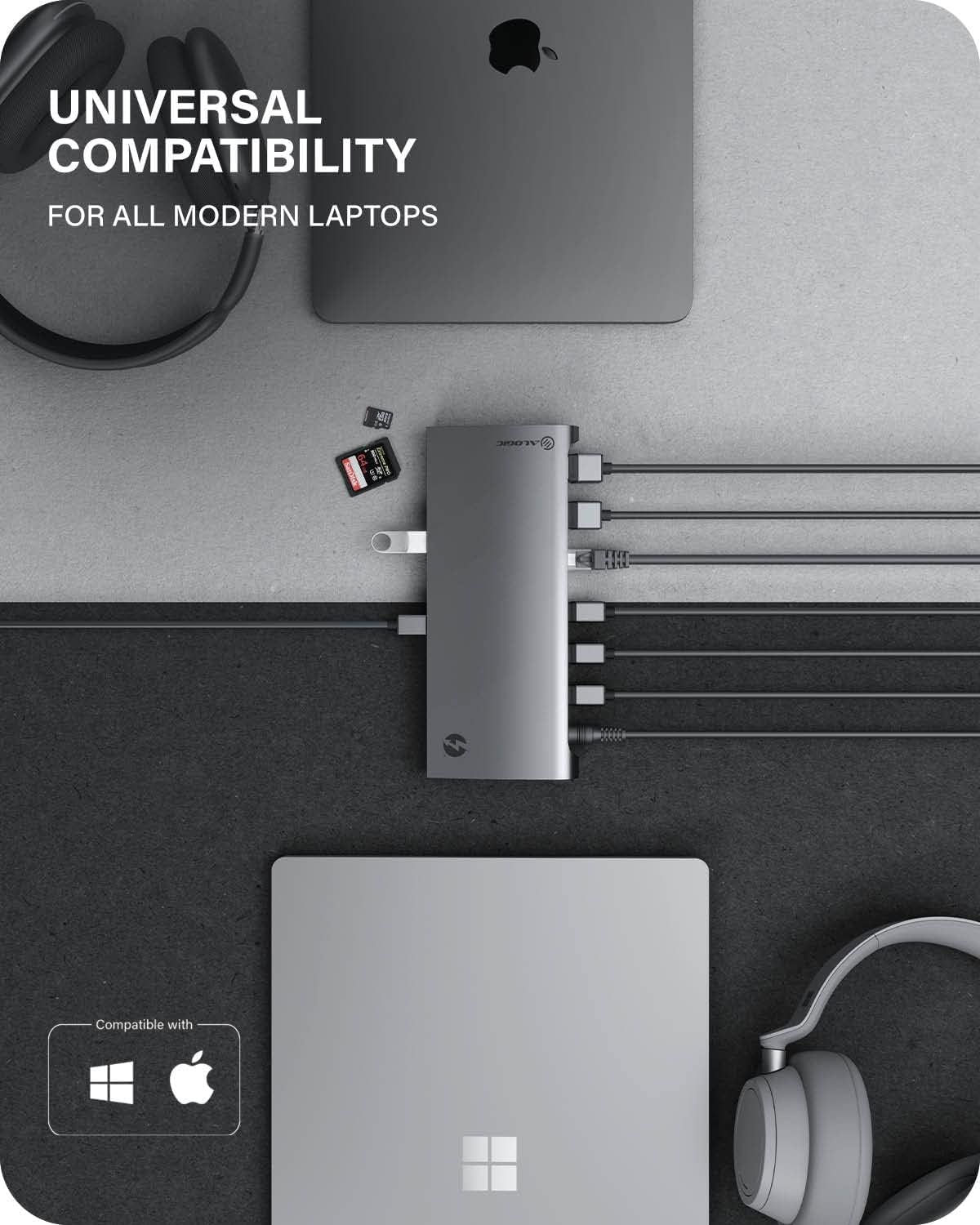 ALOGIC Thunderbolt 4 Blaze 10-in-1 Docking Station, 3xUSB-C 4.0, 3xUSB-A 3.1 Gen 2, 1xUSB-A 2.0, 96W PD, 4K@60Hz, Audio Jack, Ethernet, SD Card Reader, Windows & Mac Compatible.