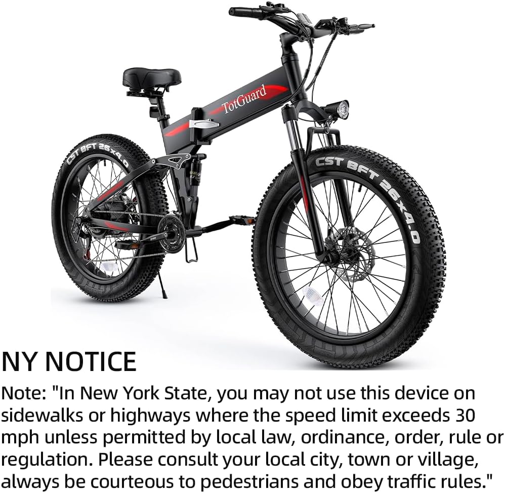 TotGuard Electric Bike,26' x4.0 Fat Tire Electric Bike with 500W Motor,48V 10.4Ah Removable Battery, 19.8MPH Foldable Mountain Ebike, Dual Shock Absorbers,21 Speed, SGS Certified to UL 2849