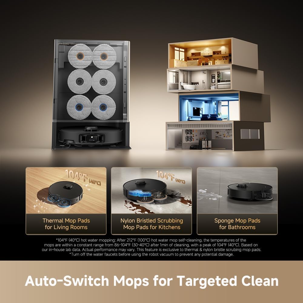 DREAME Matrix10 Pro Robot Vacuum and Mop, Featuring Multi-Mop Switching Dock, Three-Solution Compartment, Detangling Brush, 30,000Pa Suction, 212°F (100℃) Mop Self-Cleaning Black